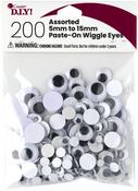 Black - Paste-On Wiggle Eyes 5mm To 15mm 200/Pkg