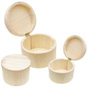 Wood Round Box Set With Magnetic Closure 3/Pkg