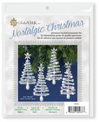 Frosty Crhistmas Trees Makes 4 - Solid Oak Nostalgic Christmas Beaded Cyrstal Ornament Kit
