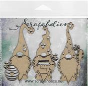 Bee Gnomes, 3/Pkg 4" To 1.5" - Scrapaholics Laser Cut Chipboard 2mm Thick