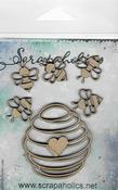 Beehives & Bees, 7/Pkg 2" To 0.75" - Scrapaholics Laser Cut Chipboard 2mm Thick