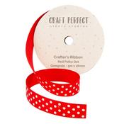 Red Polka Dot - Craft Perfect Dotted Grosgrain Ribbon 16mmX5m