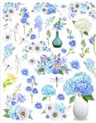 Blue Blossoms - Little Birdie Deco Transfer Sheet A4