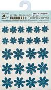 Blue - Little Birdie Glitter Jeweled Florets Sticker 24/Pkg