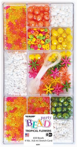 Tropical Flowers; 650 Beads - The Beadery 12 Compartment Bead Box - Beadery