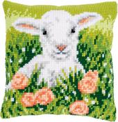 Lamb Among Flowers - Vervaco Stamped Cross Stitch Cushion Kit 16"X16"