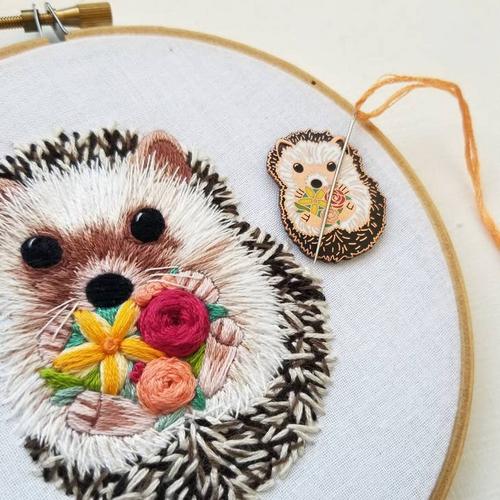 Hedgehog Enamel Needle Minder – Jessica Long Embroidery