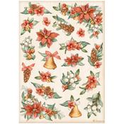 Poinsettia & Bells Rice Paper - All Around Christmas - Stamperia