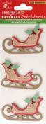 Sleigh - Little Birdie Christmas Burlap Sticker Embellishment 3/Pkg