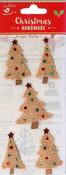 Tree - Little Birdie Christmas Burlap Sticker Embellishment 5/Pkg
