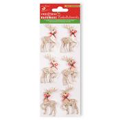 Golden Sparkle Reindeer - Little Birdie Christmas Sticker Embellishment 6/Pkg
