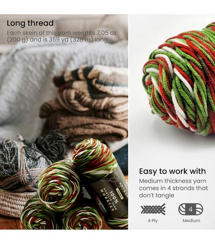 100% Worsted Acrylic Yarn - Holly Jolly - Arteza