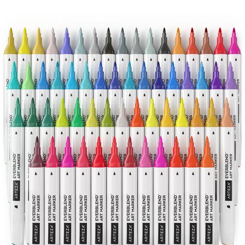 Arteza Professional EverBlend Dual Tip Ultra Artist Brush Sketch Markers,  Pastel Colors, Replaceable Tips - 12 Pack 