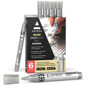 Chrome Ink Markers - Set of 6 (Fine Tip, Bullet Tip) - Arteza