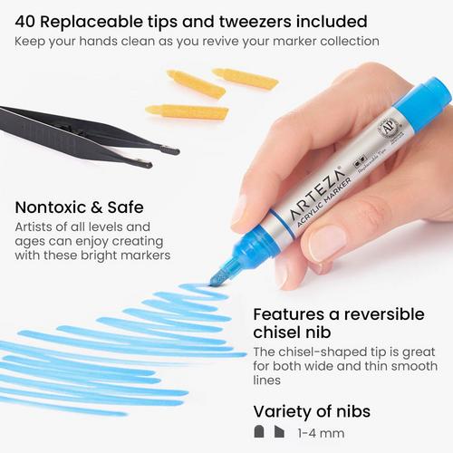 Arteza TwiMarkers, Set of 48 Colors, Dual Tip Sketch Markers, with Fine & Brush
