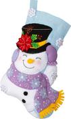 Jolly Top Hat Snowman - Bucilla Felt Stocking Applique Kit 18" Long