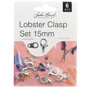 Silver - John Bead Lobster Clasp Set 15mm 6/Pkg