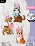 Bunny Puppies - Bucilla Felt Ornaments Applique Kit Set Of 3