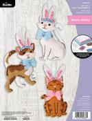 Bunny Kitties - Bucilla Felt Ornaments Applique Kit Set Of 3