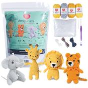 Giraffe, Lion, Tiger & Elephant - Red Heart Amigurumi Crochet Kit Collection - Safari