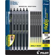 With 6 Refills, Black - Pilot FriXion Synergy Clicker Erasable Extra Fine Pens 6/Pk