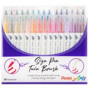 Assorted Colors - Pentel Arts Sign Pen Twin Brush 30/Pkg