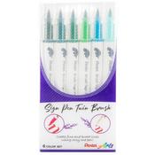 Green Hues - Pentel Arts Sign Pen Twin Brush 6/Pkg