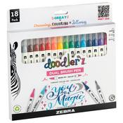 Assorted - Zebra Doodlerz Dual Brush Pens 18/Pkg