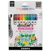 Assorted - Zebra Doodlerz Dual Brush Pens 12/Pkg