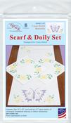 Cross-Stitch Butterfly   - Jack Dempsey Stamped Dresser Scarf & Doilies Perle Edge